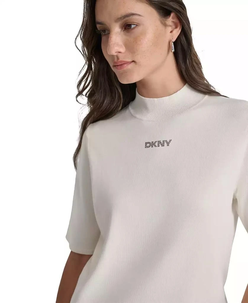 DKNY Jeans Petite Mock-Neck Embellished-Logo Sweater 4