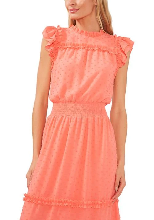 CeCe Petite Short Flutter Sleeve Slip Dot Midi Dress 3