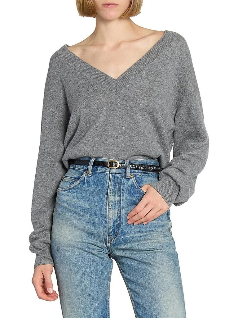 Yves Saint Laurent Frame Thin Belt in Crocodile-Embossed Leather 3