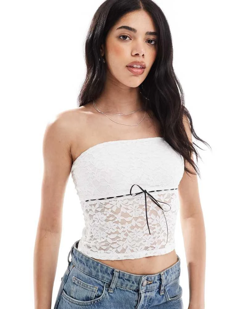 HOLLISTER Hollister lace peplum tube top in white 1