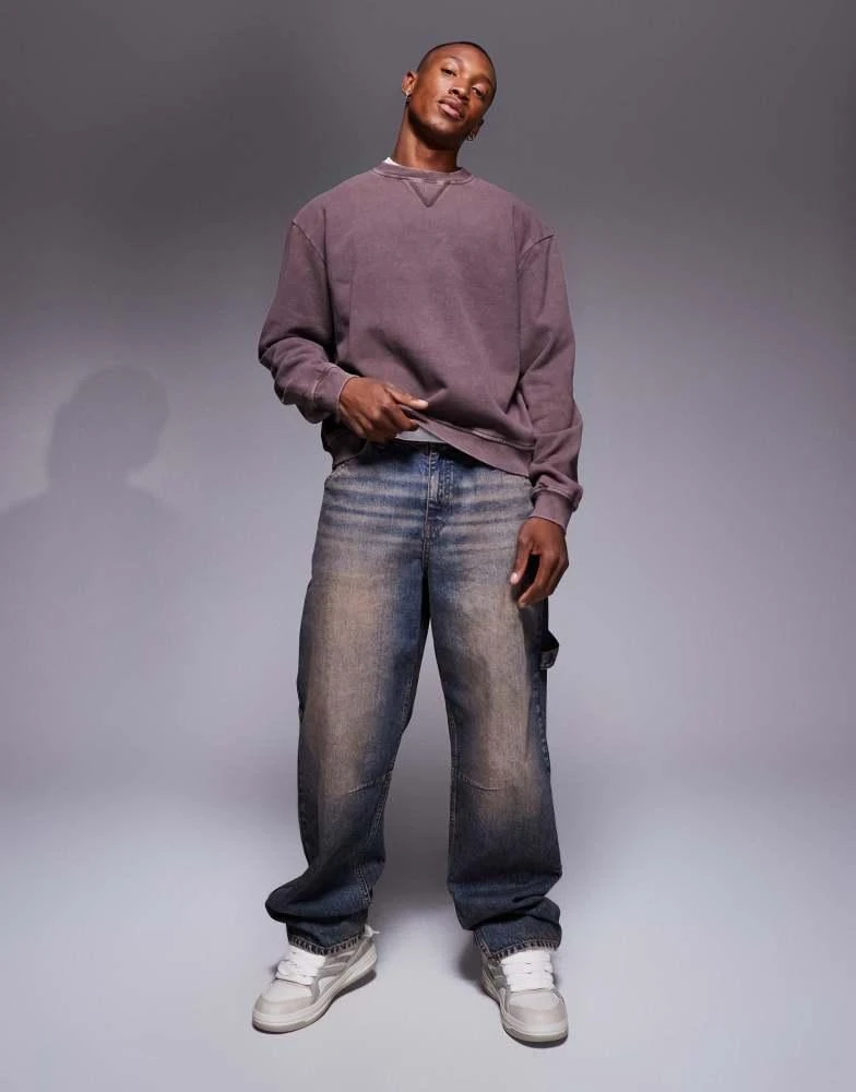 ASOS ASOS DESIGN boxy oversized sweatshirt in washed dark brown 4
