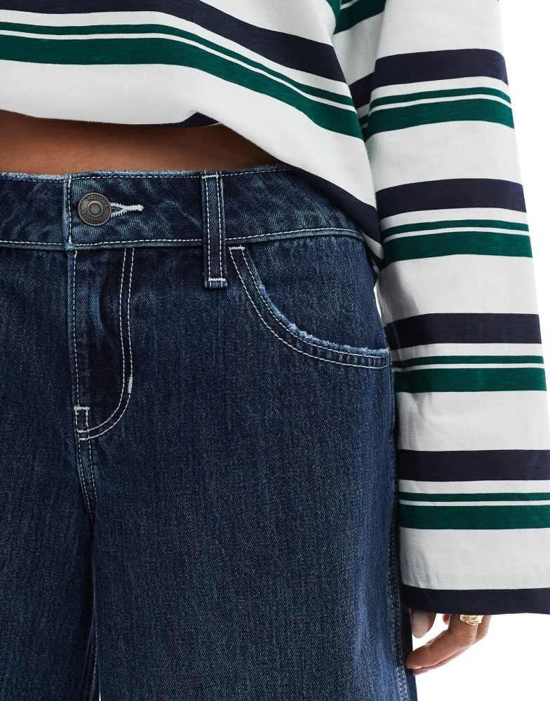 HOLLISTER Hollister low rise denim jorts with contrast stitching in indigo blue wash 4