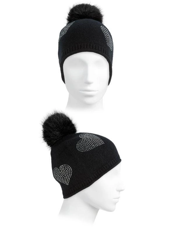 Sofia Cashmere Black Beanie with Pom Pom Shop Embellished Faux Fur Pom Pom Cashmere Beanie on Sale at  main image 4