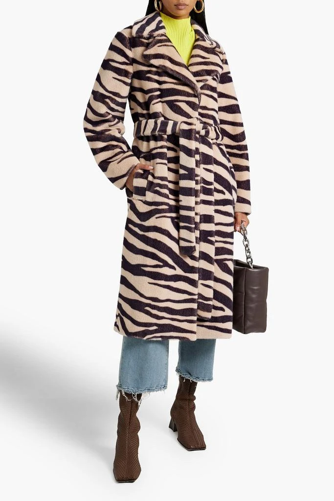 STAND STUDIO Winnie belted zebra-print faux fur coat 2