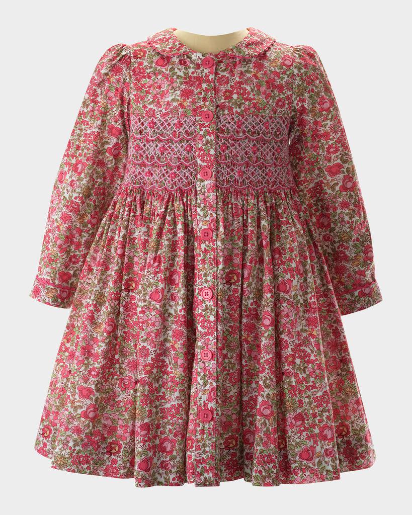 Rachel Riley Girl's Blossom-Print Smocked Button-Front Dress, Size 2-10