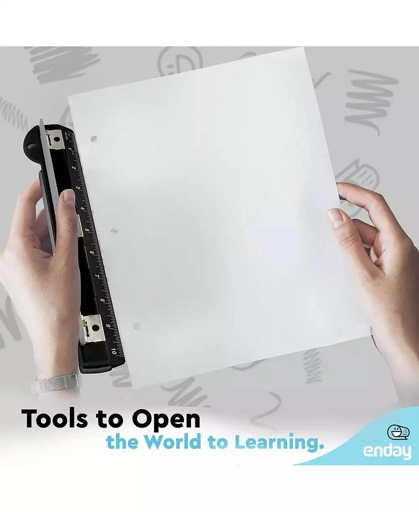 Enday 3 Hole Punch Pink, Portable Hole Puncher for 3 Ring Binder, 3 Sheets Capacity, Removable Chip Tray, 10” Ruler for School, Office, 1 Pc-by Enday 6