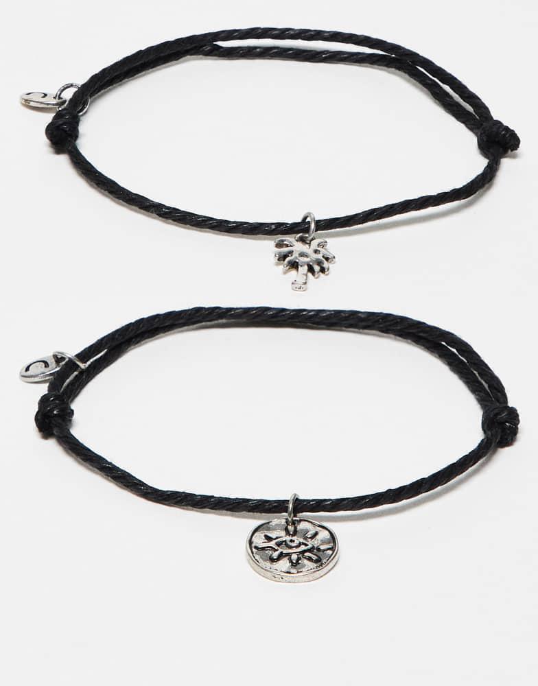CLASSICS 77 Classics 77 pack of two cord pendant bracelets in black and  silver