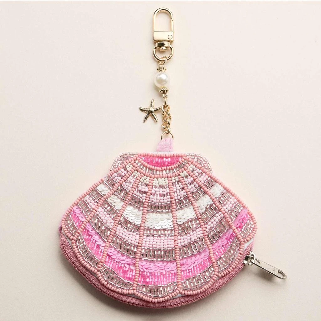 FASHNZFAB Starfish Charm Keychain Seed Beaded Shell Mini Pouch Bag