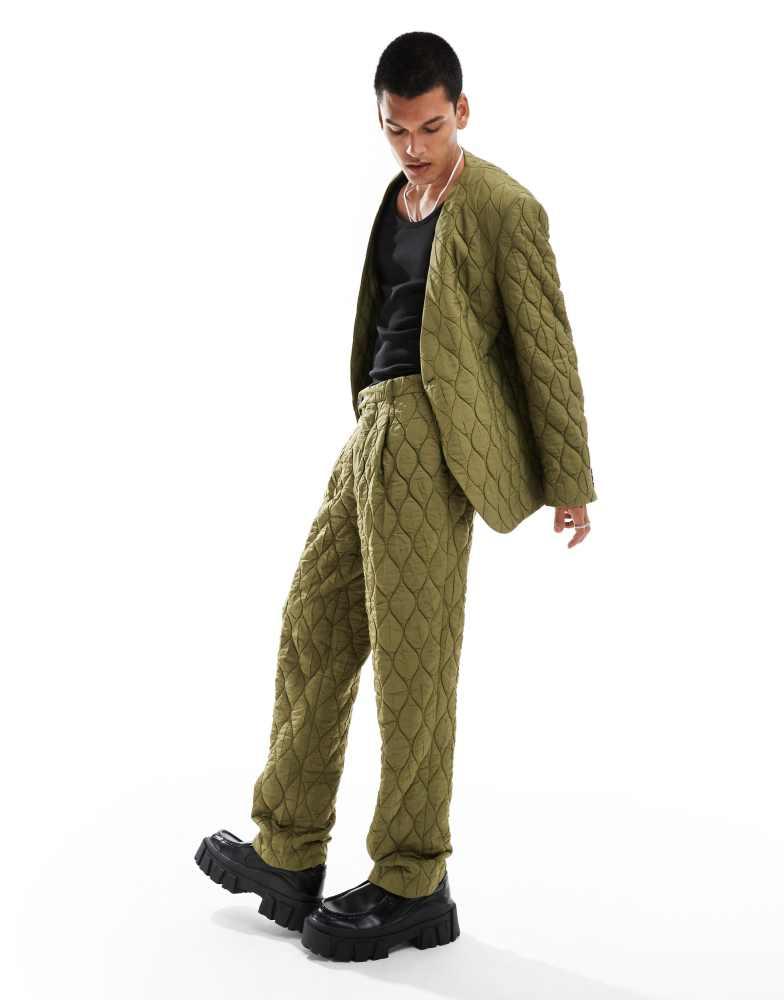 Viggo Viggo casual oversized suit jacket in quilted khaki co-ord