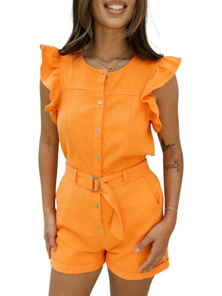Her Entire Name Says Grace Raya Denim Romper In Orange 1