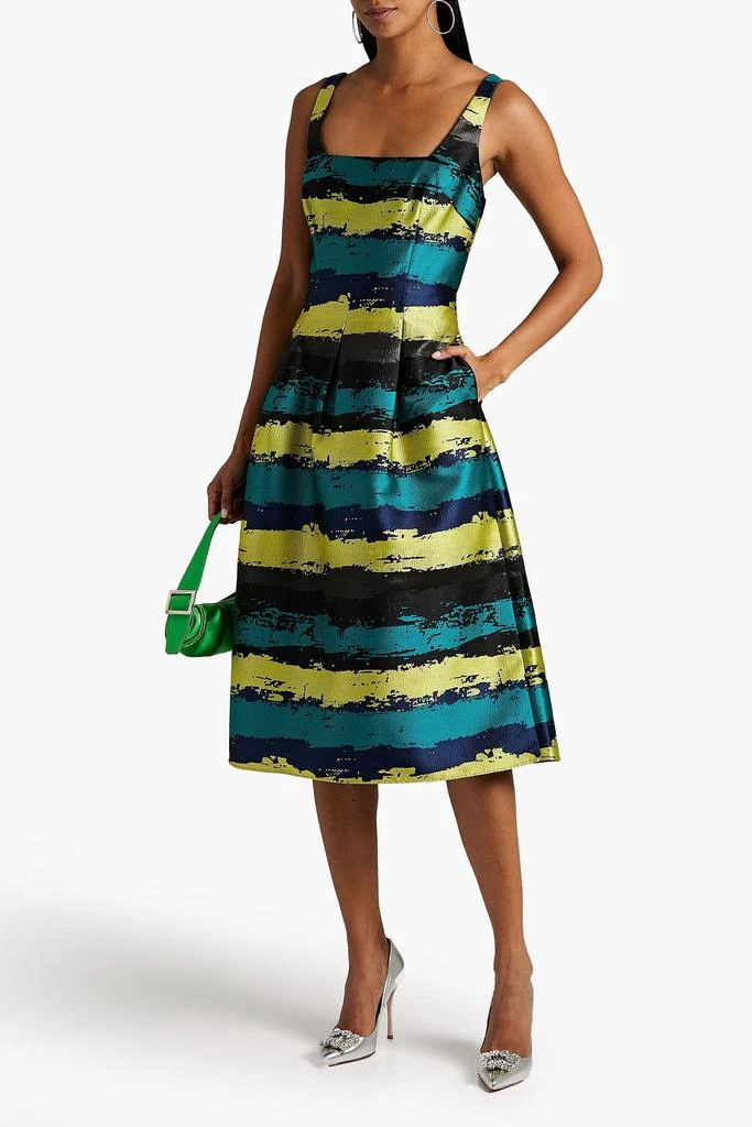 Aidan Mattox Pleated satin-jacquard midi dress 2