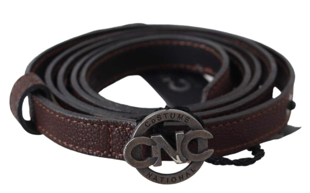 Costume National Costume National Brown Skinny Leather Round Logo Buckle Belt