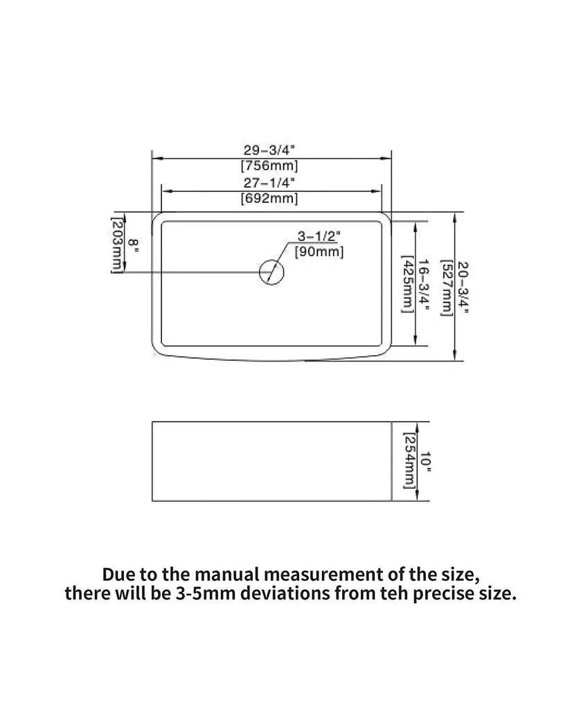Flynama 30x21x10 Inch White Farmhouse Kitchen Sink Ceramic Porcelain Arch Edge Apron Front Single Bowl With Drain Assembly Dish Grid 10