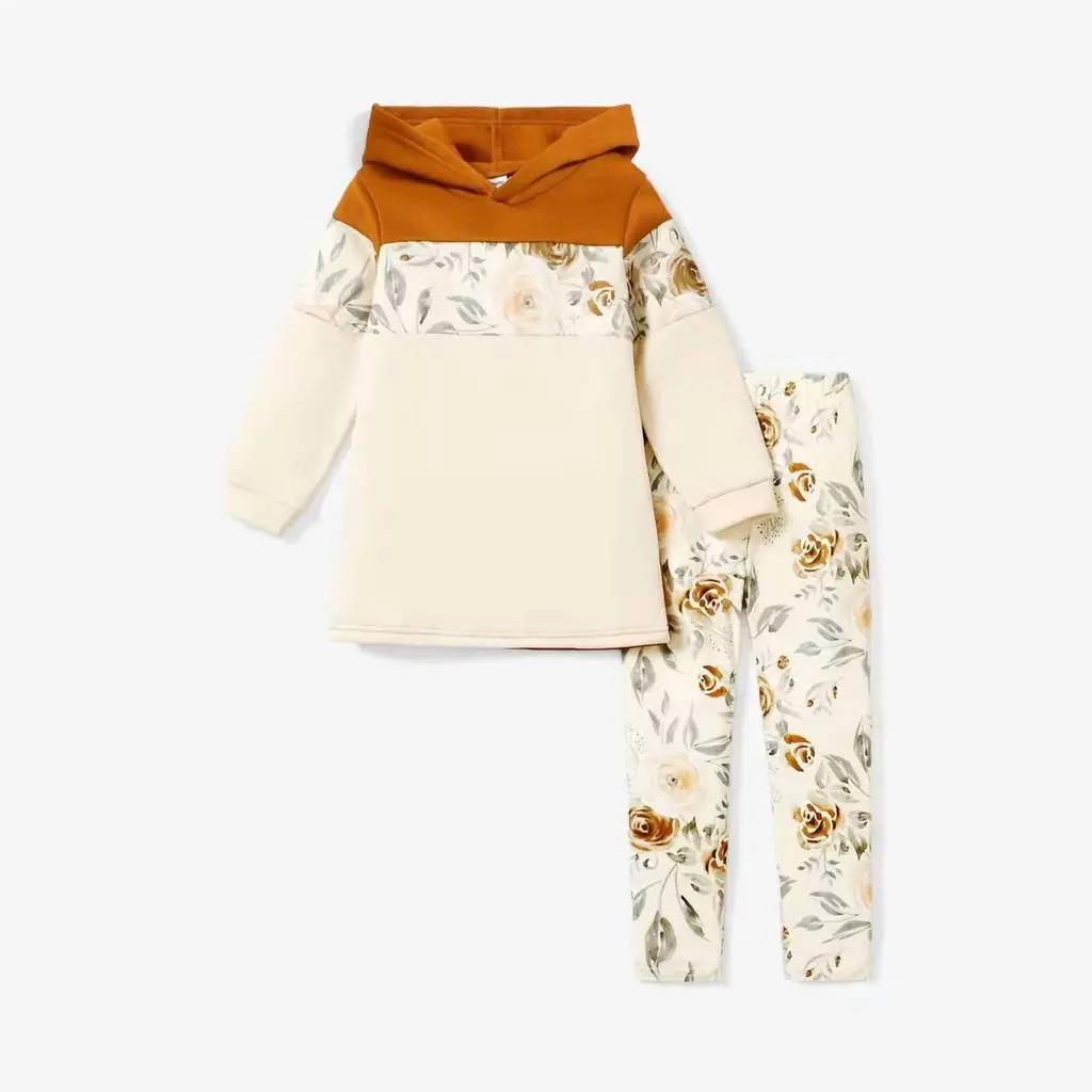 PatPat Patpat - Girl's 2-piece Floral Hoodie Sweatshirt And Pants Set