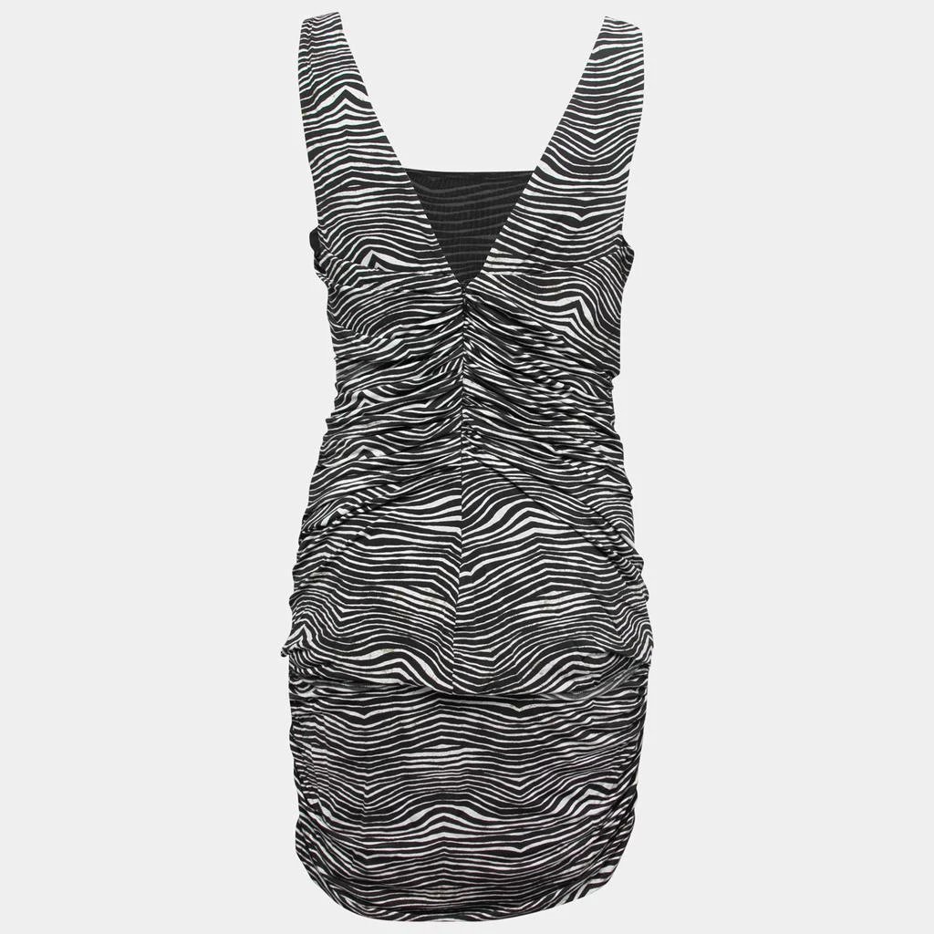 PIERRE BALMAIN Pierre Balmain Black and White Stretch Zebra Print Draped Jersey Mini Dress L 2