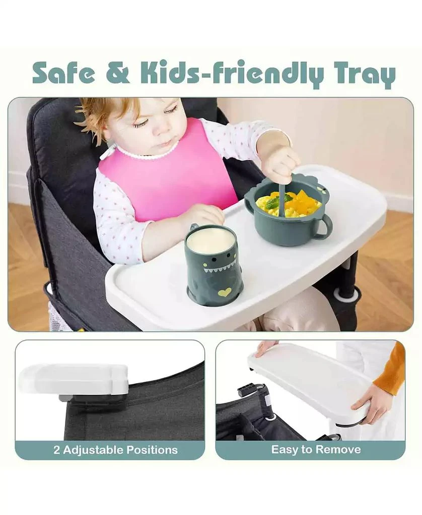 Costway Toddler Folding High Chair with 2-position Tray Adjustable Safety Baffle 8