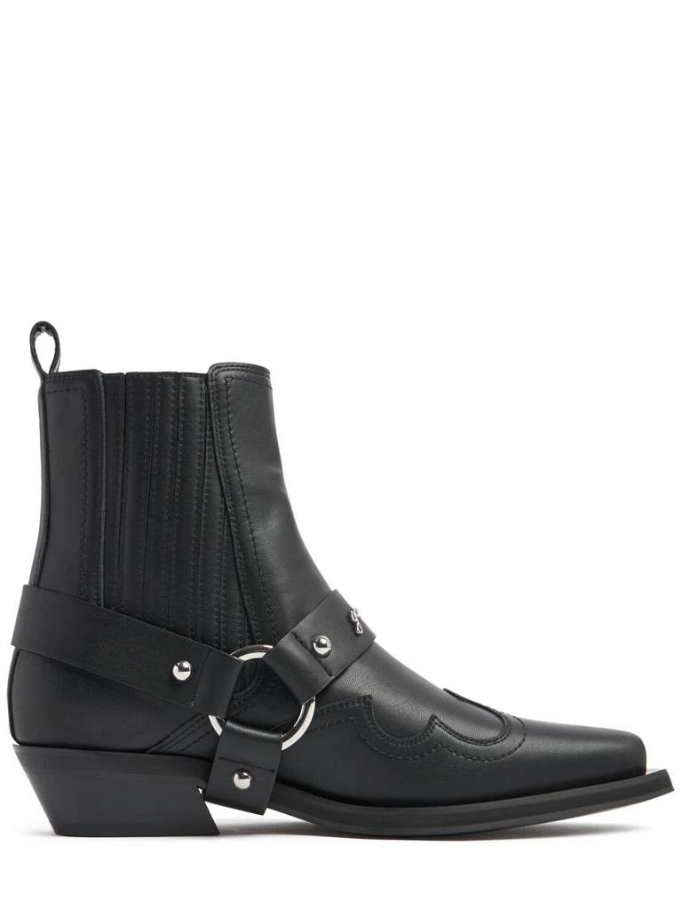 Ganni 40mm Fitted Recycled Leather Ankle Boots 1