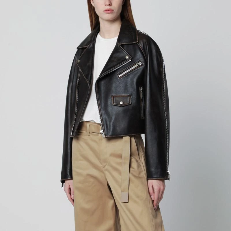 HALFBOY Oversized dark brown leather biker jacket