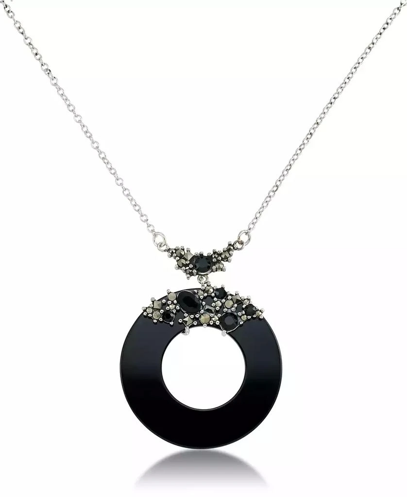 Macy's Marcasite and Onyx Disc and Faceted Onyx 18" Necklace in Sterling Silver 1
