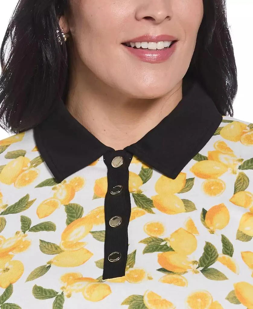 Rafaella Plus Size Lemon Print Buttoned Elbow Length Sleeve Polo T-Shirt 4