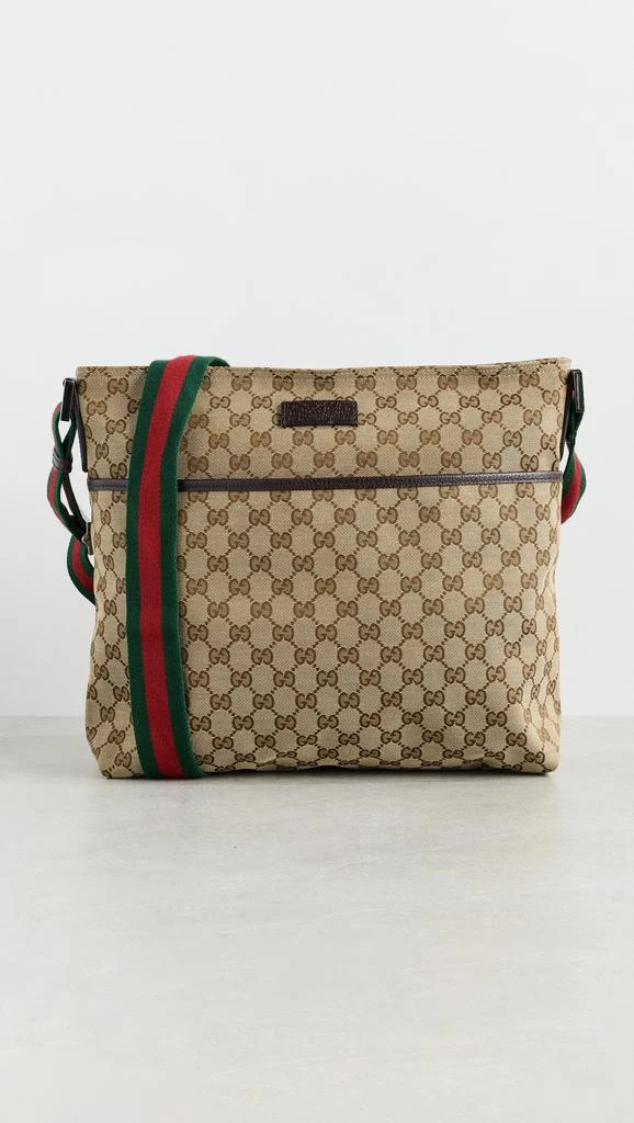 What Goes Around Comes Around Gucci Brown Canvas Web Strap Pocket Messenger Bag 1