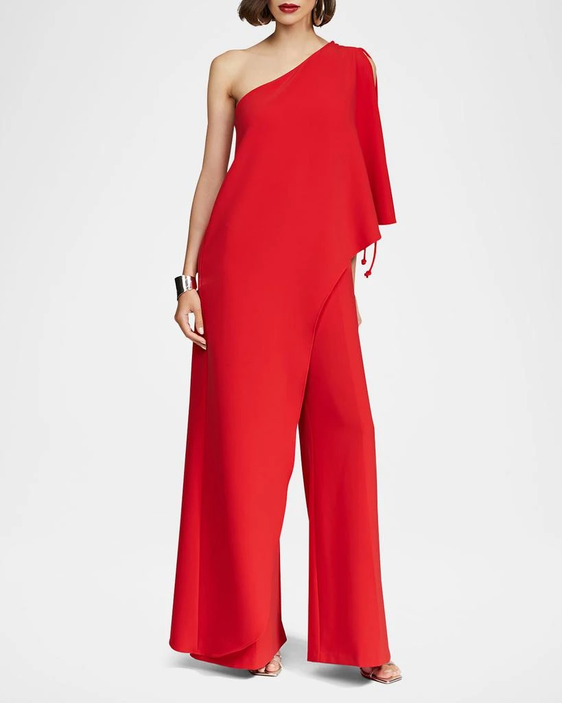 HALSTON Ignacia Draped One-Shoulder Crepe Jumpsuit 2
