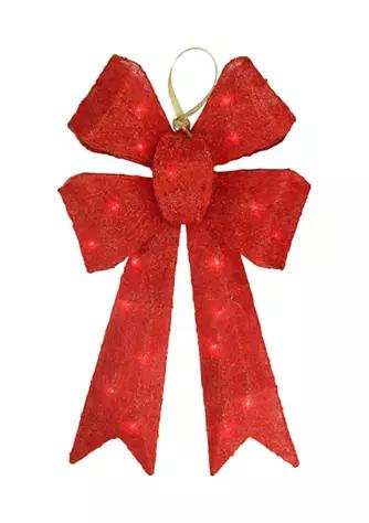 Northlight 24Inch Lighted Sparkling Red Sisal Double Bow Outdoor Christmas Decoration