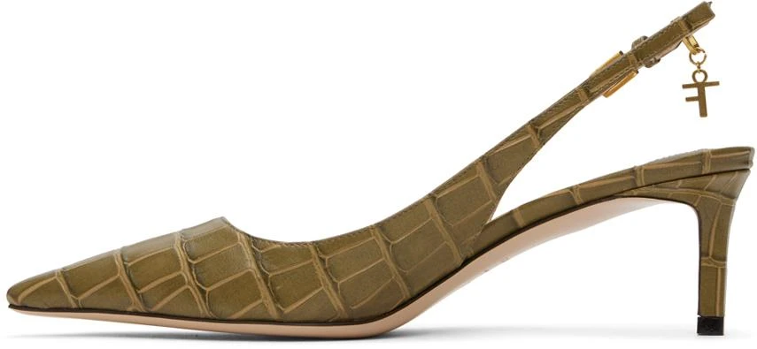 Tom Ford Khaki 55mm Stamped Croc Slingback Heels 3