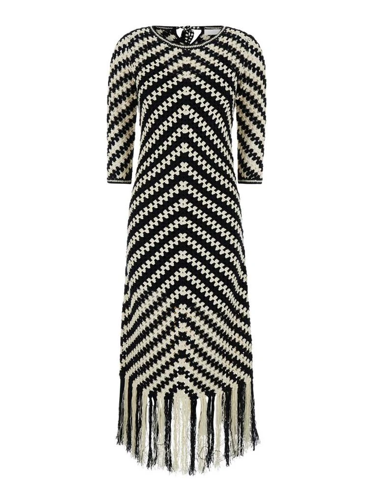 Zimmermann Midi Black And White Dress With Chevron Motif In Crochet Woman 1
