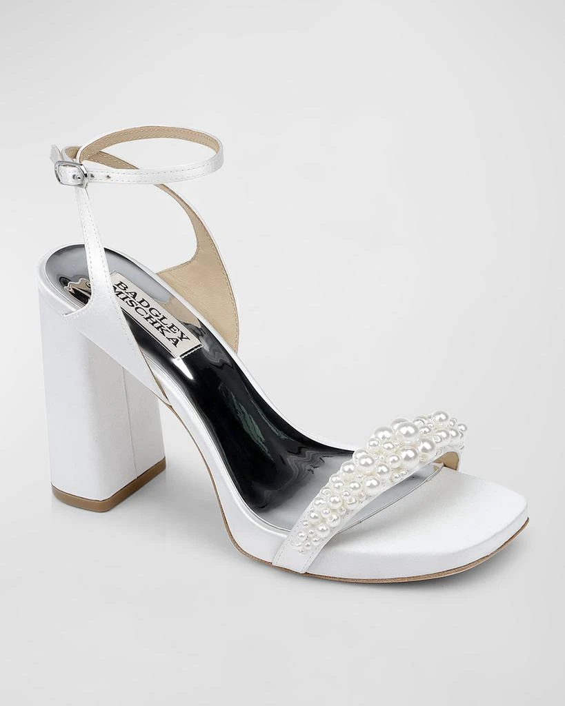 Badgley Mischka Calida Pearly Ankle-Strap Silk Sandals 2