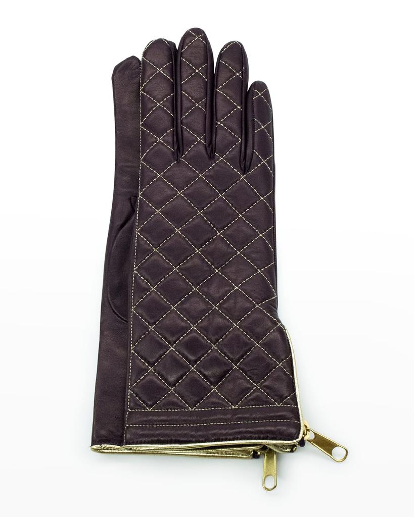 Portolano Diamond Quilted Cashmere-Lined Zip Gloves