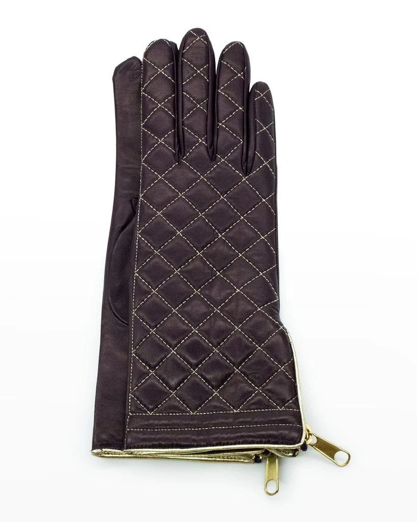 Portolano Diamond Quilted Cashmere-Lined Zip Gloves 1