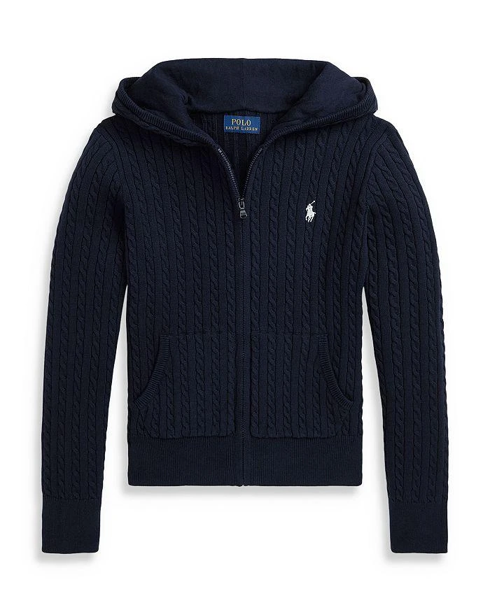Ralph Lauren Girls' Mini Cable Cotton Full Zip Hoodie - Little Kid, Big Kid 1