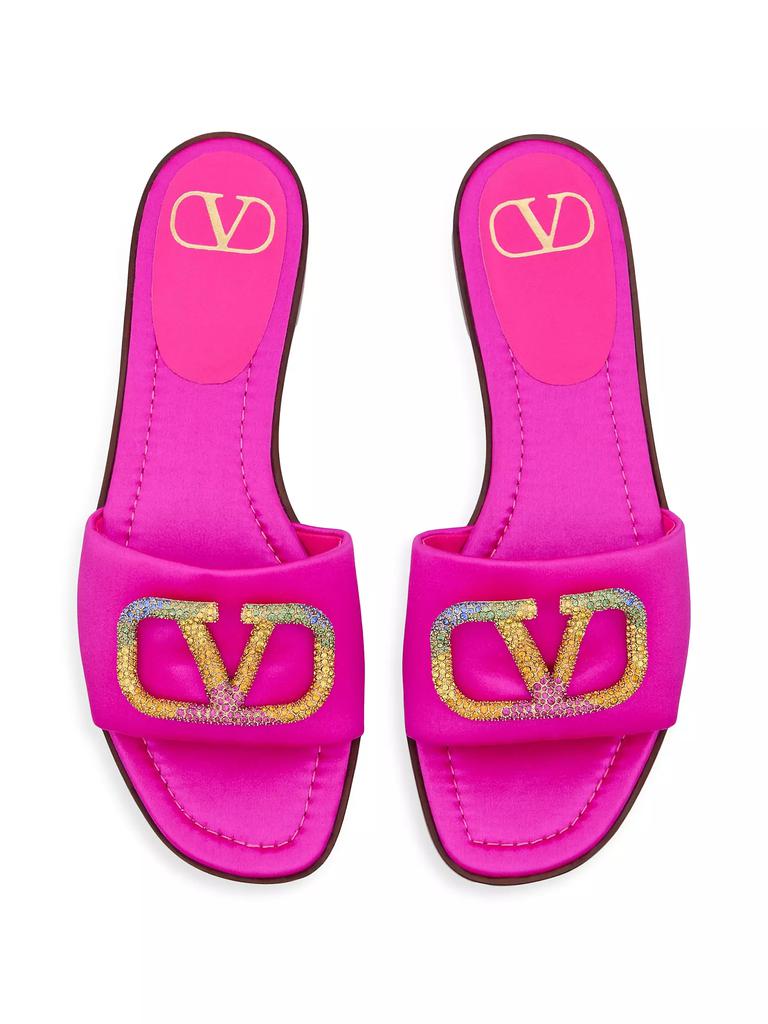 サンダル・ミュール Valentino Garavani Fuchsia Satin Escape Slippers Fuchsia Pink Flip Flop Sandals for Women with Studs