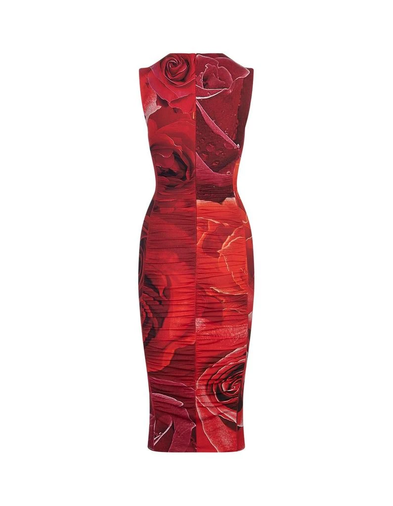 knee length dresses for ladies 2000 Roberto Cavalli Floral Red Mesh w/ Crystals Halter Midi Dress