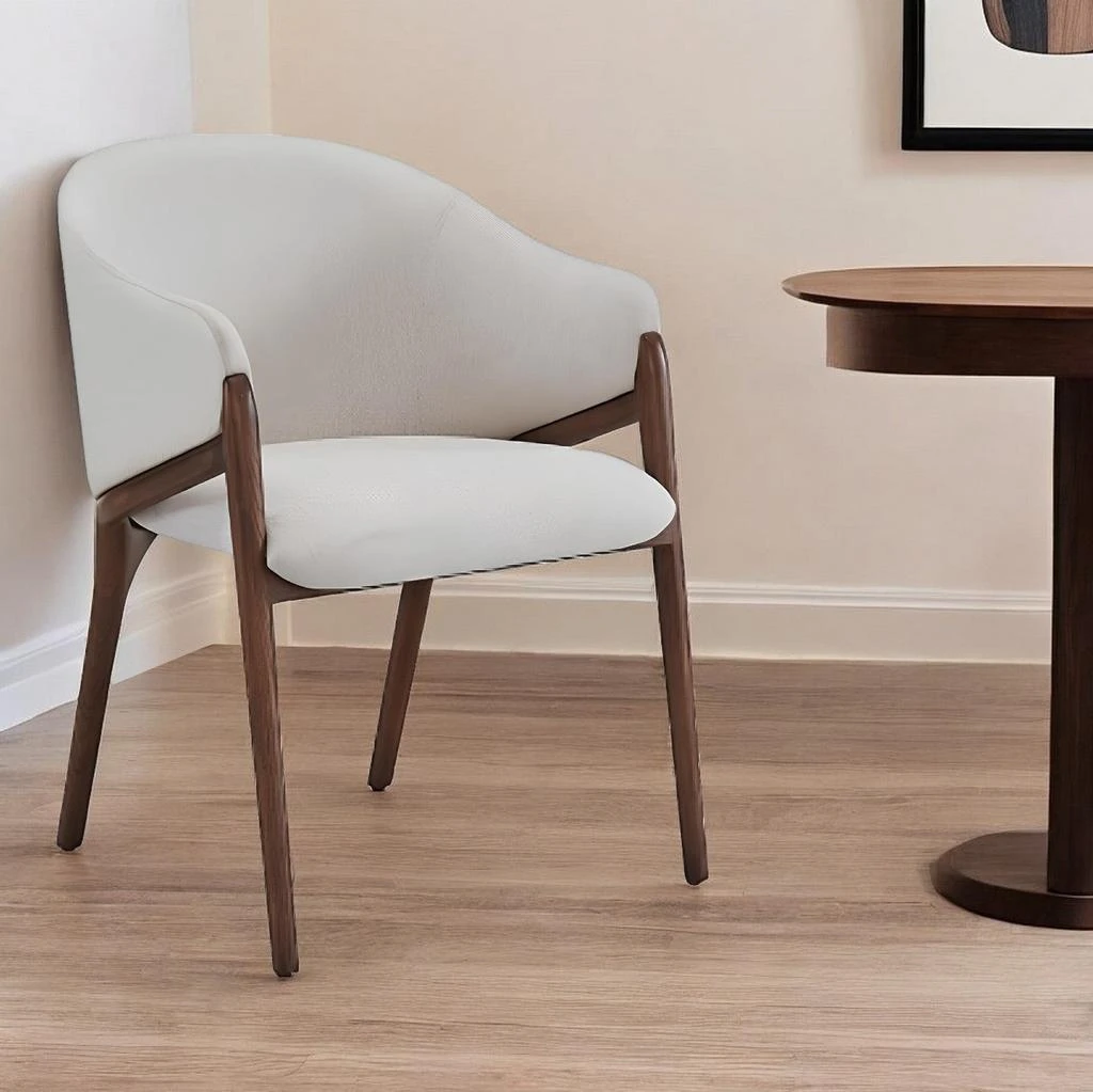 Hivvago Cream And Brown Upholstered Fabric Wing Back Dining Arm Chair