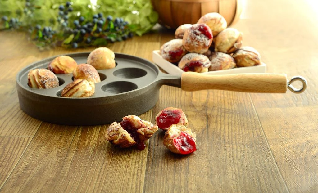 Norpro Deluxe Cast Iron Aebleskiver Stuffed Pancake Pan with Wood Handle 6