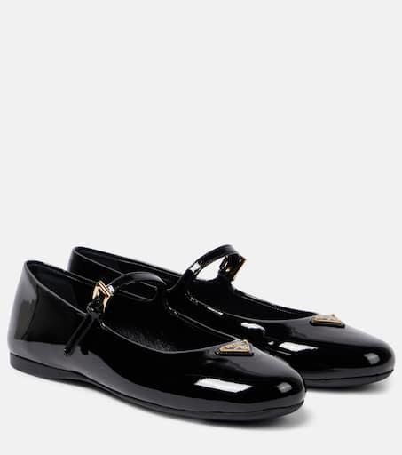 Prada Logo patent leather Mary Jane flats - Shoes - Compare