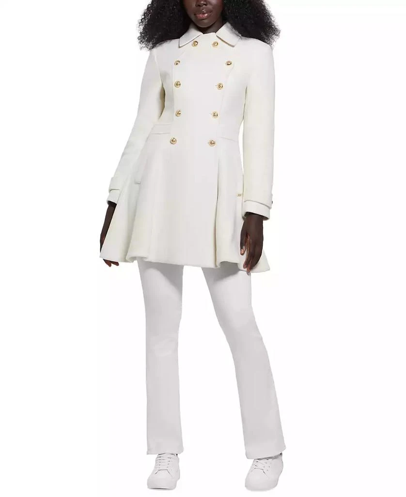 GUESS Women's Collared Double-Breasted Peplum Coat 5