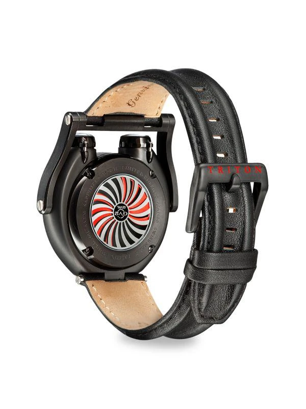 Triton 49MM Stainless Steel Leather Strap AutomaticWatch – On