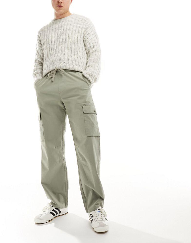 Bershka Bershka ripstop wide leg cargo in khaki