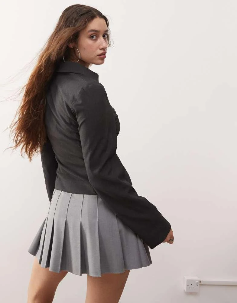 Weekday Weekday Fuji tailored zip up jacket in dark grey melange 4