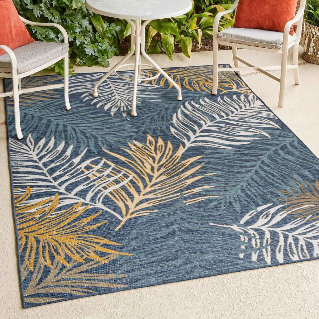JONATHAN Y Calypso Coastal Casual Palm Frond Reversible Machine-Washable Cream/Navy 5 ft. x 8 ft. Indoor/Outdoor Area Rug 2