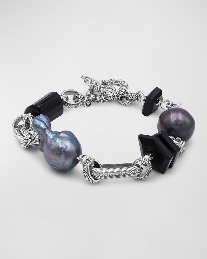 Stephen Dweck Black Agate and Baroque Pearl Bracelet in Sterling Silver