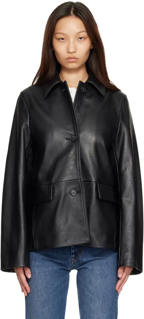 Totême Black Grained Leather Jacket