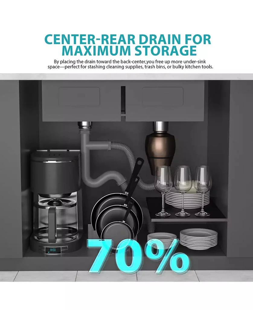 Flynama 30x18x10inch Gunmetal Black Undermount Kitchen Sink Single Bowl Stainless Steel 16 Gauge 4