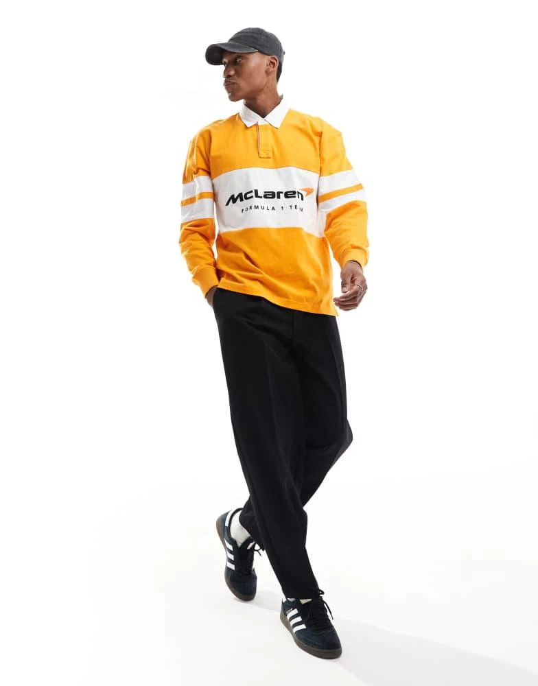HOLLISTER Hollister Mclaren long sleeve rugby polo in orange 3
