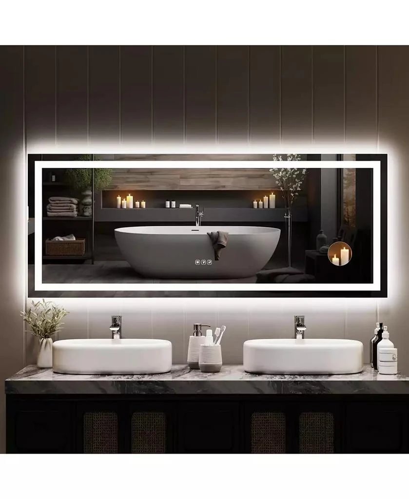 Homfan LED Bathroom Mirror 60 24, Dimmable Front 
Back Lights, Anti-Fog, Shatter-Proof, Memory, 3X Magnifier Bathroom Vanity Mirror for Wall