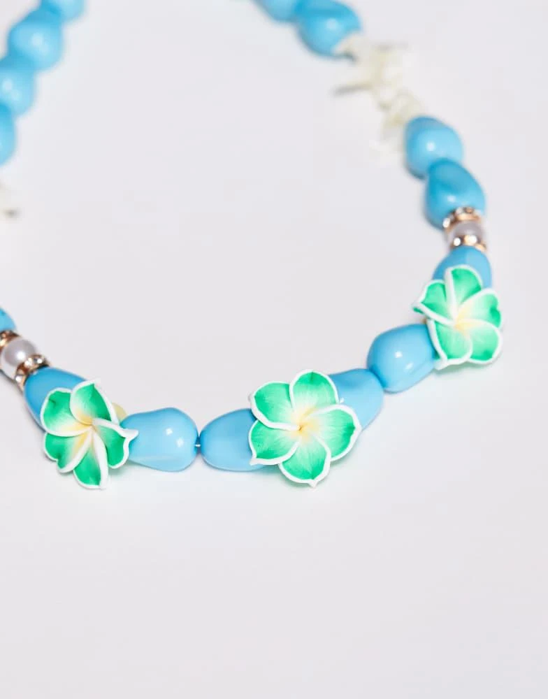 South Beach South Beach lotus flower chunky beaded necklace in blue 2