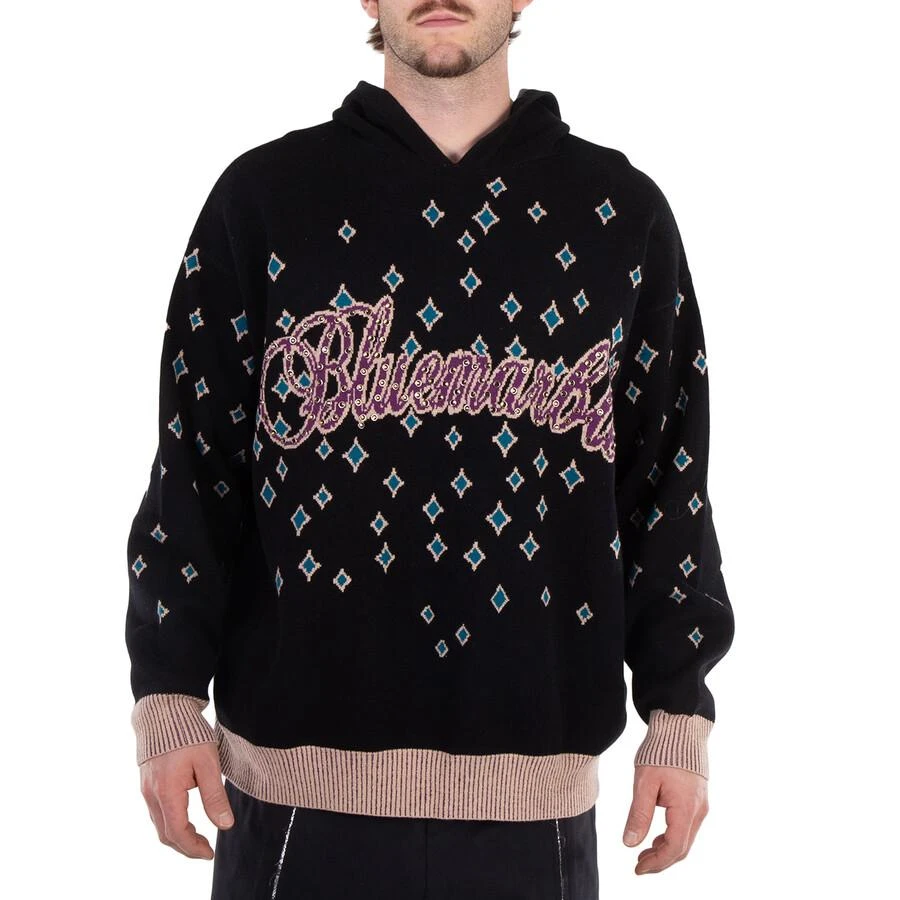 Bluemarble Men's Black Rhinestone-Embellished Jacquard Jumper